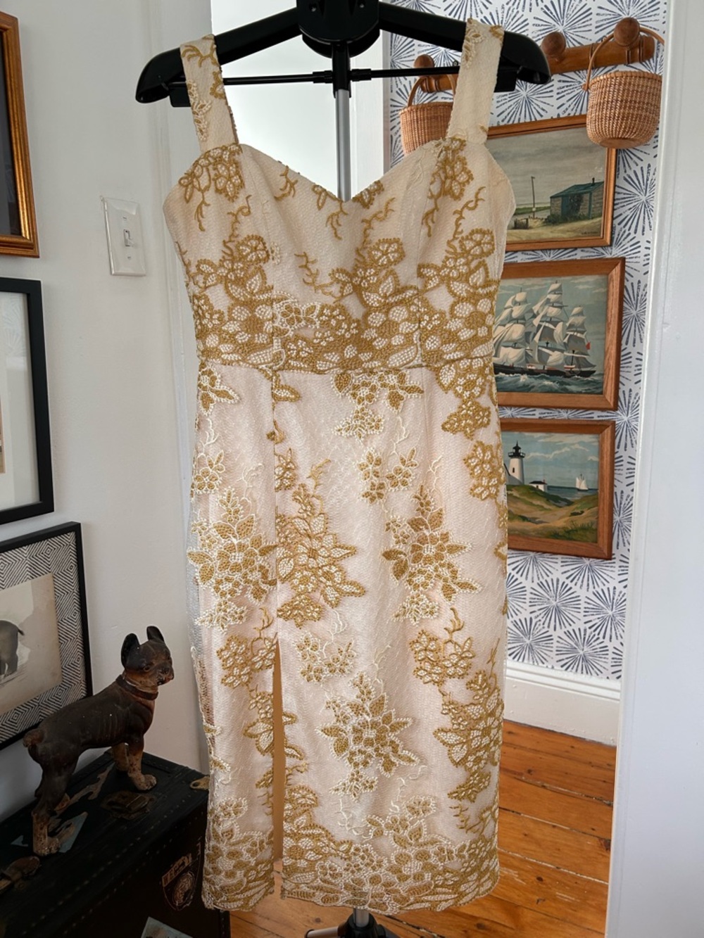 Dress The Population Gold and Cream Lace Sheath Dress - Elegant Women’s Dress